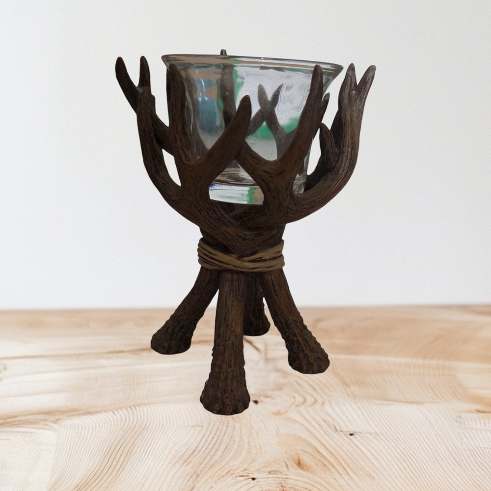 Rustic Antler Candle Holder - Brown